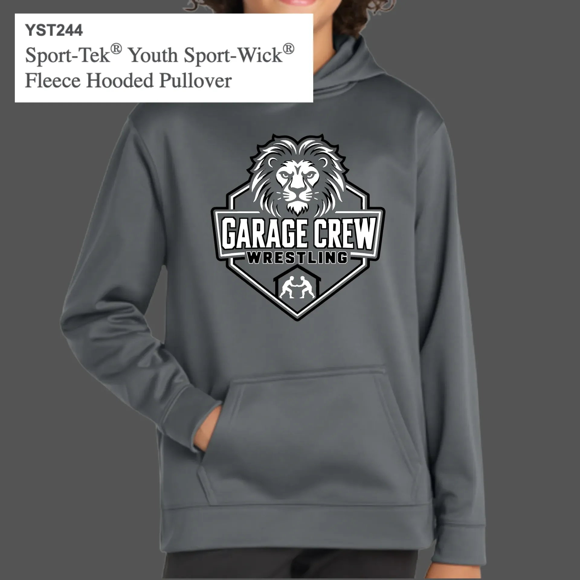 SportTek Sport-Wick Fleece Hoodie - Dark Smoke Grey (YXS)